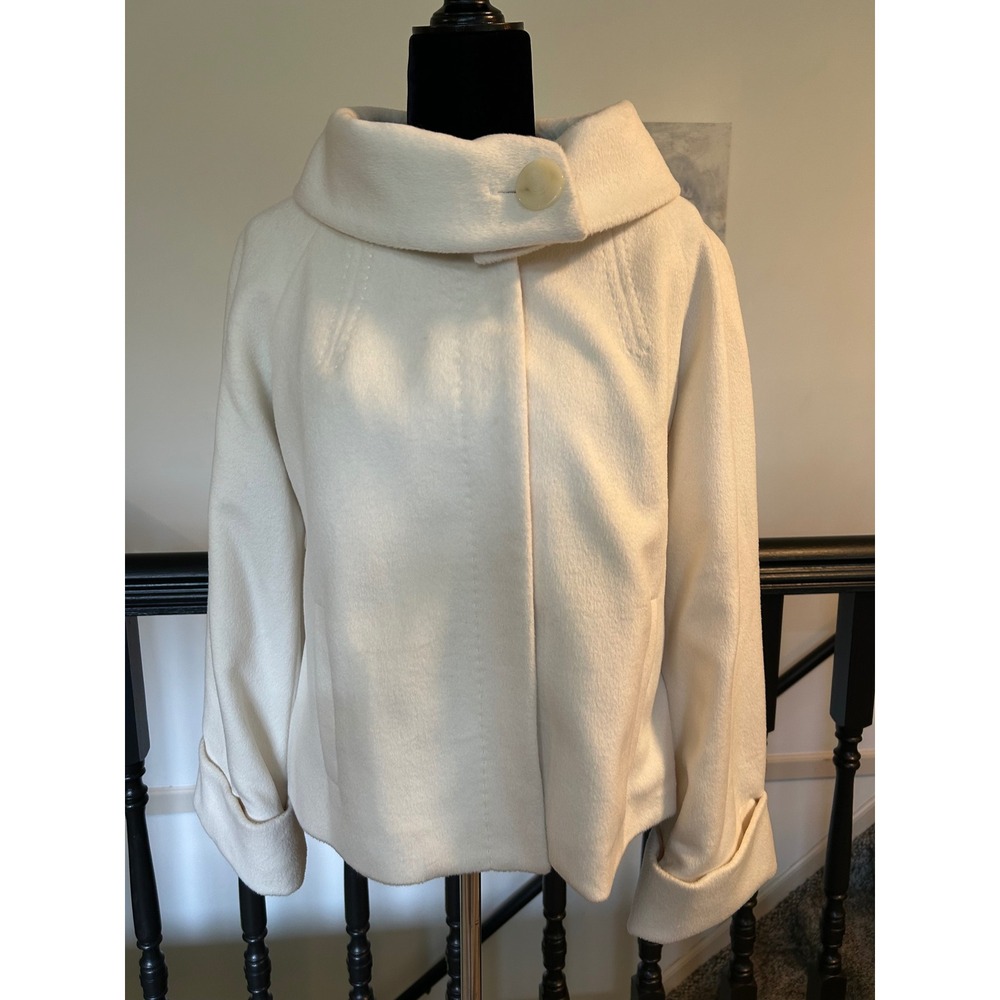 Etcetera Cream Angora Wool Blend Funnel Neck Swing Jacket Women's Size 8